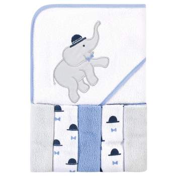 Hudson Baby Infant Boy Hooded Towel and Five Washcloths, Handsome Elephant, One Size