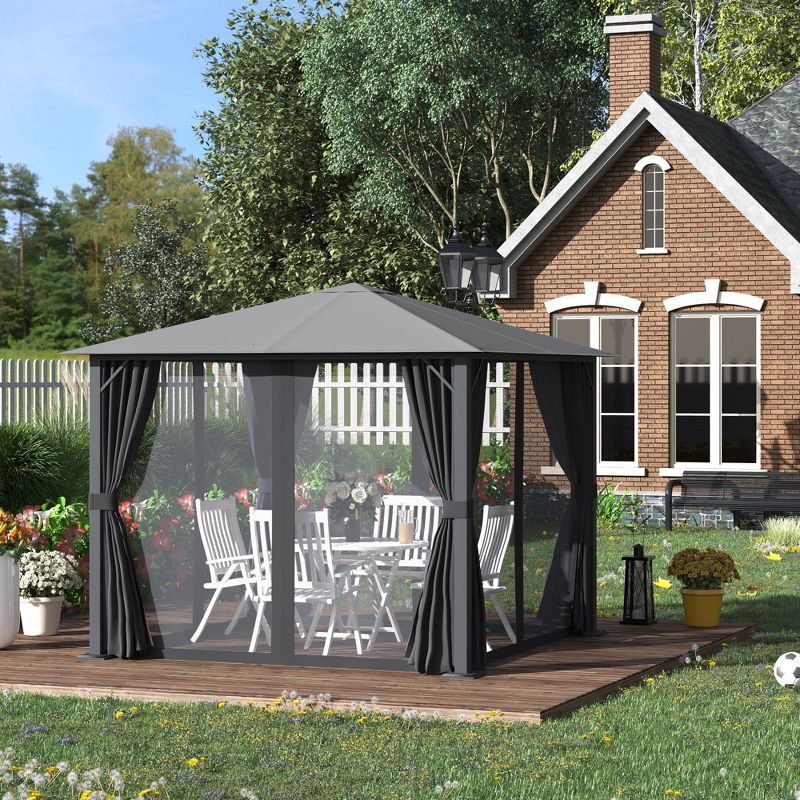 Outsunny 9.7' x 9.7' Patio Gazebo Tent, Canopy with Sidewalls, Zipper Netting Screen, Privacy Curtains, Black, 3 of 7
