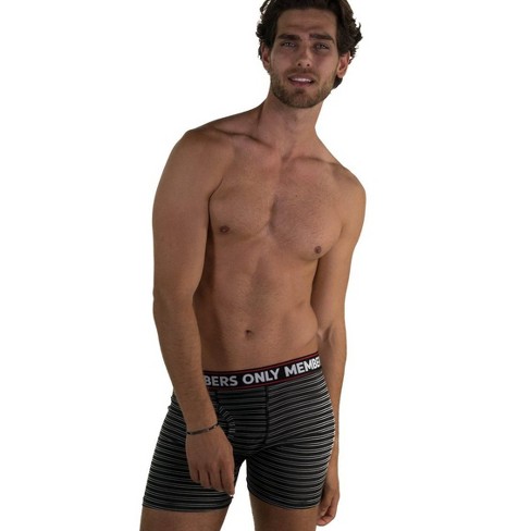 Members Only Men's 3 Pack Poly Spandex Athletic Boxer Brief -  Black/Grey/Stripe XL