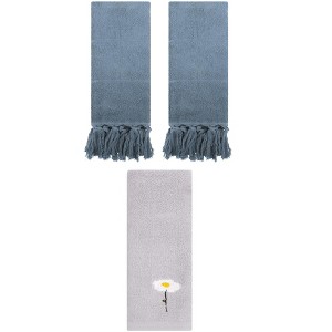 REGALWOVEN 3 Packs Cotton Soft Absorbent Floral Pattern and Solid Hand Towel Set - 1 of 4
