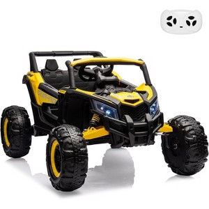 24V Kids Ride-On UTV Car with Remote Control, Spring Suspension, LED Lights, Music & USB, Metal Frame Battery Powered Electric Vehicle Toy - 1 of 4
