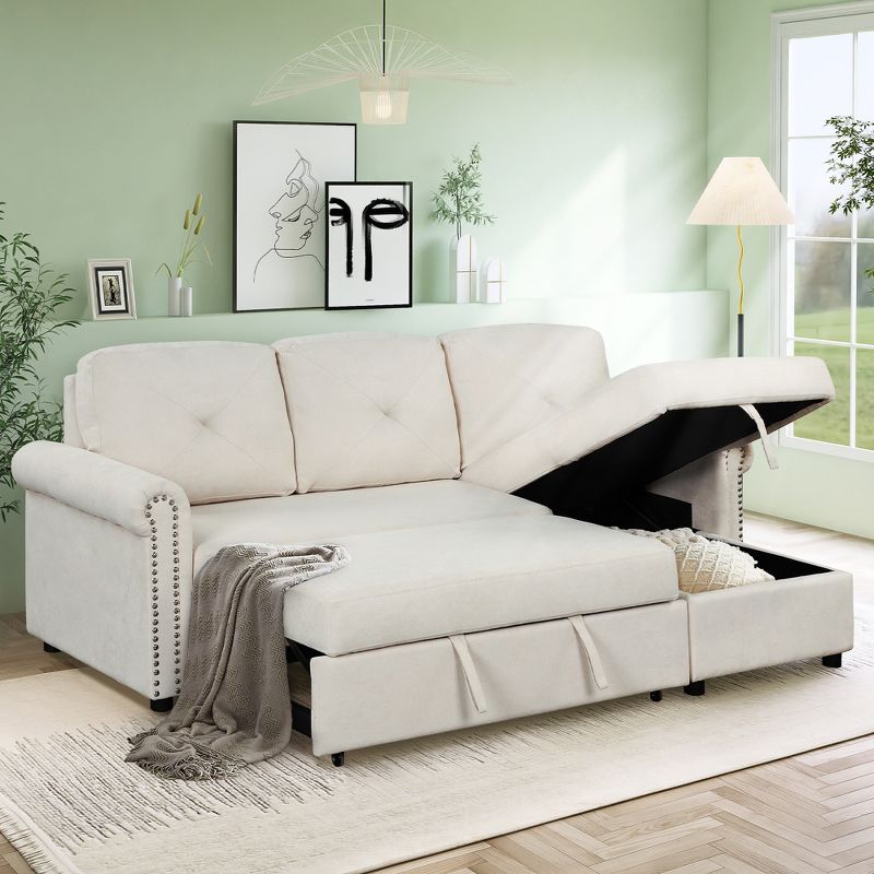 83" Modern Convertible Sleeper Sofa Bed with Storage Chaise-ModernLuxe, 2 of 15