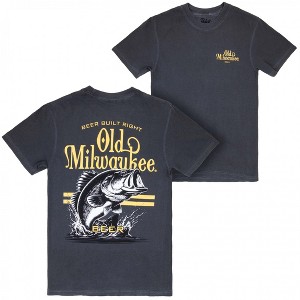 Mens Old Milwaukee Bass Fishing Black Front and Back Print T-Shirt - 1 of 4