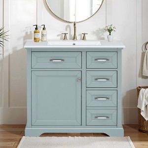 CSBDHome 36" Bathroom Vanity with Undermount Ceramic Sink – 2 Tip-Out Drawers, Soft-Close Hinges, Freestanding Storage Cabinet - 1 of 4