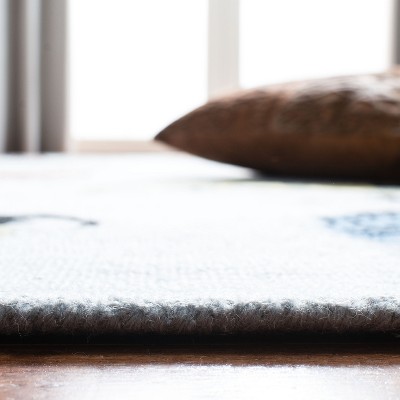 Blue Hand Tufted Wool Rectangular Area Rug with Rooster Design