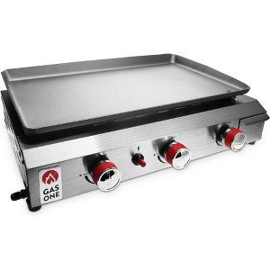 GasOne 3 Burner Flat Top Grill – Auto Ignition Propane Portable Tabletop Gas Grill Premium Stainless Steel Body with Pre Season Griddle and Drip Tray - 1 of 4