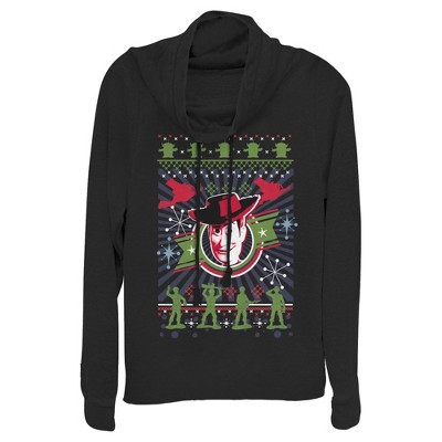 Juniors Womens Toy Story Christmas Woody Pattern Cowl Neck Sweatshirt