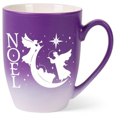 Elanze Designs Noel Two Toned Ombre Matte Purple and White 12 ounce Ceramic Stoneware Coffee Cup Mug