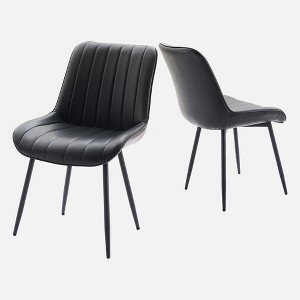 Dining Chairs Set of 2 - Faux Leather, Comfortable Mid Century Modern Design, Metal Legs, Upholstered Side Chair, for Kitchen Dining Room Living Room - 1 of 4