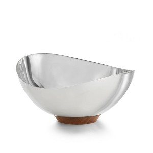 Nambe Pulse Nut Bowl, Stainless Steel and Acacia Wood, Snack Serving Bowl - 1 of 4