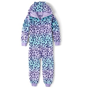 The Children's Place Girls Long Sleeve Leopard Fleece One Piece Pajamas - 1 of 3