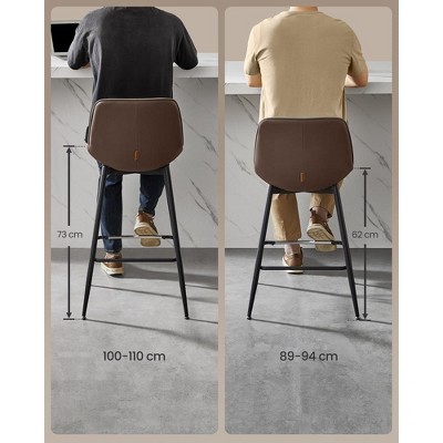 Set of 2 Brown Faux Leather and Metal Swivel Bar Stools