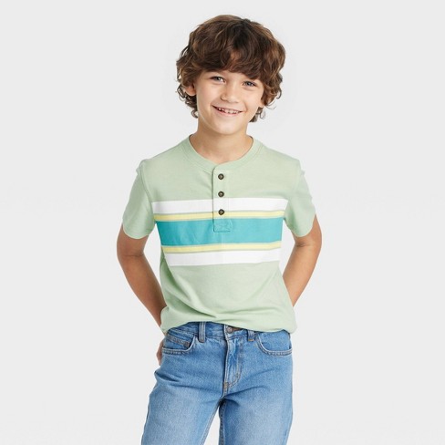 Boys' Short Sleeve Henley Chest Striped T-shirt - Cat & Jack™ Light ...