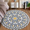Indoor Soft Vintage Flower Round Area Rugs for Living Room Bedroom Washable Low Pile Non Slip Small Carpet Retro Room Decor - 3 of 4