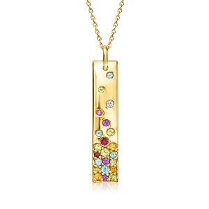 Ross-Simons 1.08 ct. t.w. Multi-Gemstone Bar Pendant Necklace in 18kt Gold Over Sterling Size 18 - 1 of 4