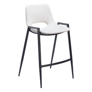 HomeRoots Set of Two 26" White and Black Faux Leather and Steel Low Back Counter Height Bar Chairs - 1 of 4