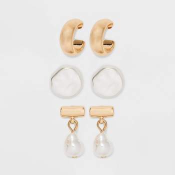 Organic Pearl Drop Earring Set 3pc - A New Day™ Gold