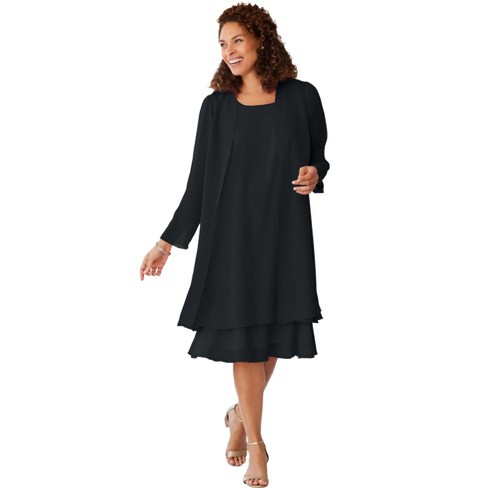 Woman Within Women's Plus Size 2-piece Jacket Dress - 32 W, Black : Target