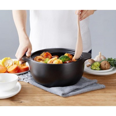 Kook Black Stoneware Dolsot Pot with Lid, 68 oz