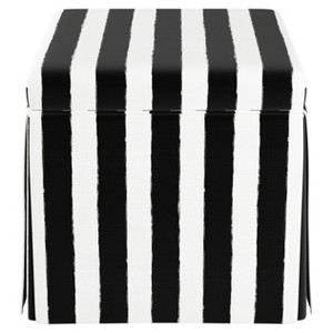 Carla Skirted Storage Ottoman Black/White Stripe - Cloth & Co.
