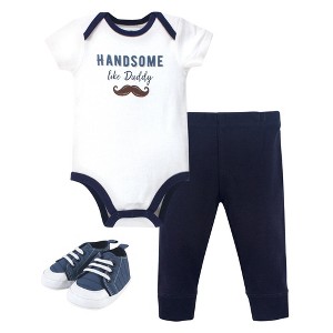 Little Treasure Baby Boy Cotton Bodysuit, Pant and Shoe 3pc Set, Handsome Like Daddy - 1 of 1