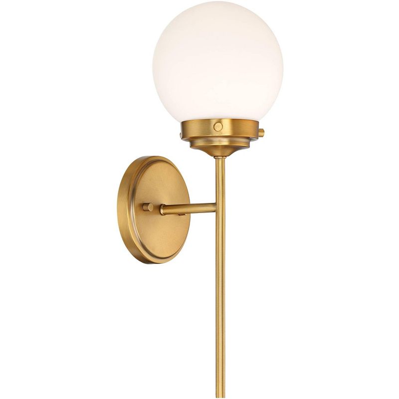 360 Lighting Ayva Modern Wall Light Sconces Set of 2 Shining Brass Hardwire 6" Fixture White Glass Globe Shade for Bedroom Bathroom Vanity Reading, 5 of 9