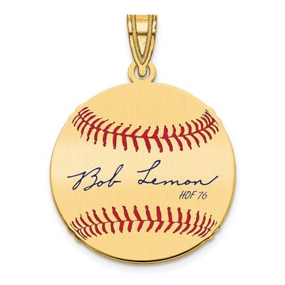 Black Bow Jewelry 14K Gold Plated Bob Lemon Signature SM Enamel Baseball Pendant