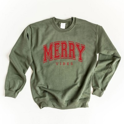 Simply Sage Market Women's Graphic Sweatshirt Merry Vibes Varsity Thick Outline