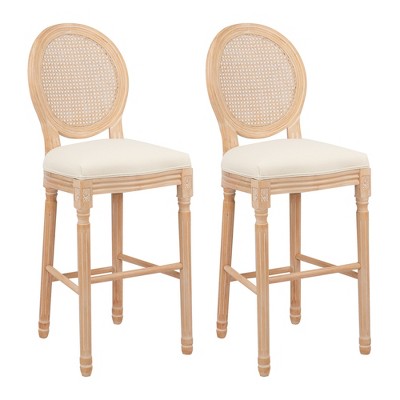 Vatros French Country Wooden Barstools Set of 2, Rattan Back, 30.7"H