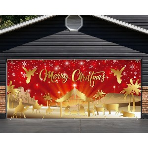 Christmas Jesus Nativity Garage Door Banner 7x16 Ft Polyester, Durable & Reusable with Reinforced Holes, Includes Hanging Rope, Multi-Use - 1 of 4