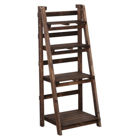 4 Tier Farmhouse Ladder Tall Tiered Wood Outdoor Plant Stand Display Shelf Rack Natural