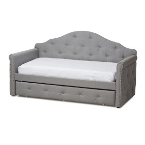 Twin Emilie Modern and Contemporary Fabric Upholstered Daybed with Trundle Gray - Baxton Studio: Elegant Design, No Box Spring Needed - 1 of 4