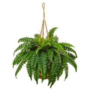 Nearly Natural Boston Fern Hanging Basket - 1 of 3