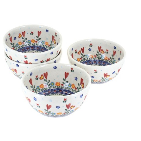 Blue Rose Polish Pottery Hearts & Flowers 4pc Dessert Bowl Set : Target