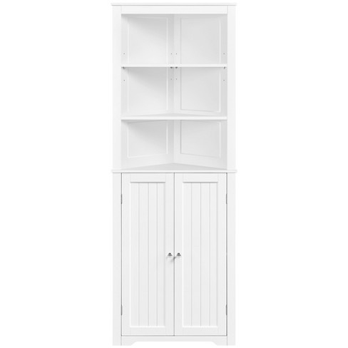 Multifunctional Tall Bathroom Corner Storage Cabinet With Two Doors,  Adjustable Shelves And Open Shelves, White - Modernluxe : Target