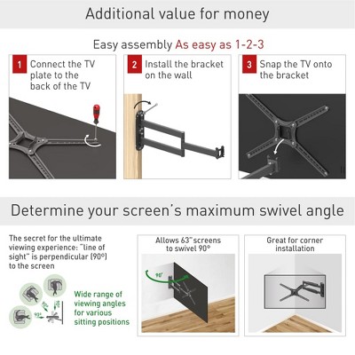 Barkan Extra Long Black Full Motion TV Wall Mount for 13"-65" Screens