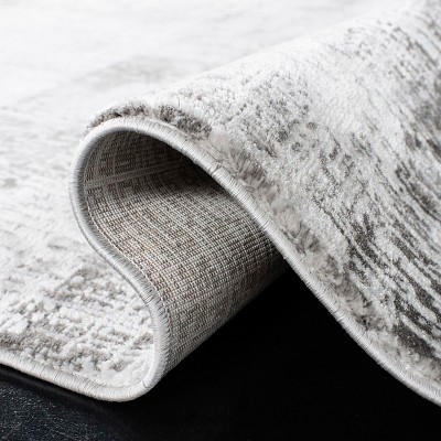 Abstract Swirls Hand-Knotted Grey and Dark Grey Synthetic Area Rug