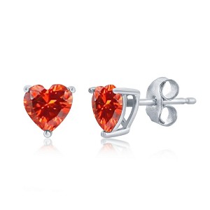 Bella Silver Sterling Silver 6MM Burgundy "January" Heart Preciosa Crystal Earrings - Red - 1 of 2