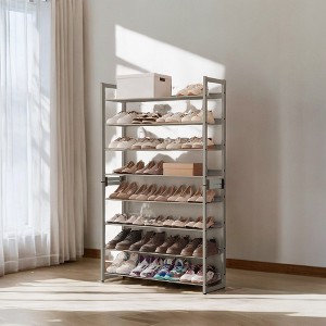 Shoe Rack, 8-Tier Shoe Organizer, Metal Shoe Storage, Entryway, Set of 2, 4-Tier Stackable Shoe Shelf, with Adjustable Flat or Angled Shelves - 1 of 4