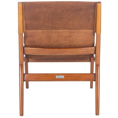 Culkin Modern Brown Leather Sling Armchair with Mahogany Frame