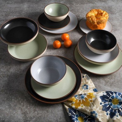 Mint Ceramic Double Bowl Dinnerware Set, Service for 4