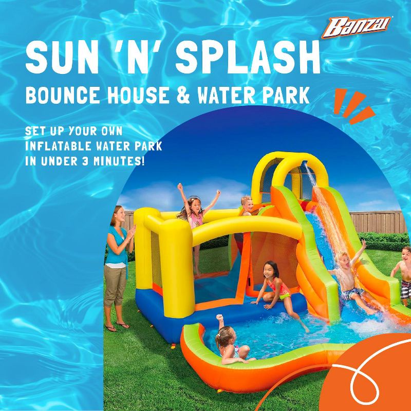 Banzai Sun 'N Splash Fun 12' x 9' x 7' Kids Inflatable Outdoor Backyard Bounce House and Water Slide Splash Park Toy with Bouncer, Slide, and Pool, 2 of 7