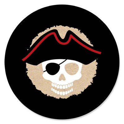 Big Dot of Happiness Beware of Pirates - Pirate Birthday Party Circle Sticker Labels - 24 Count