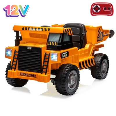 12V Kids Ride-On Dump Truck, Ride On Construction Vehicles 4 Wheelers Toy for Kids w/Remote Control, Dump Bed, Shovel, Bluetooth Music Player, Lights