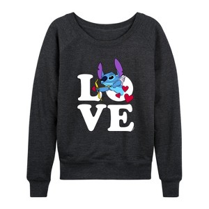 Women's - Lilo and Stitch - Love Cupid Stitch Lightweight French Terry Wide Neck Long Sleeve Graphic Shirt - 1 of 4