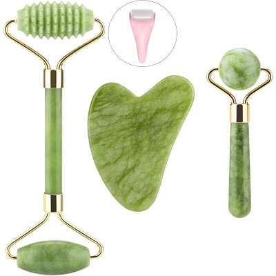 Jade Roller for Face and Gua Sha Set, Massage Tools for Drainage Puffiness Wrinkles Relaxation, Face Massager 3 in 1 Kit