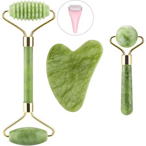 Jade Roller for Face and Gua Sha Set, Massage Tools for Drainage Puffiness Wrinkles Relaxation, Face Massager 3 in 1 Kit - 1 of 4
