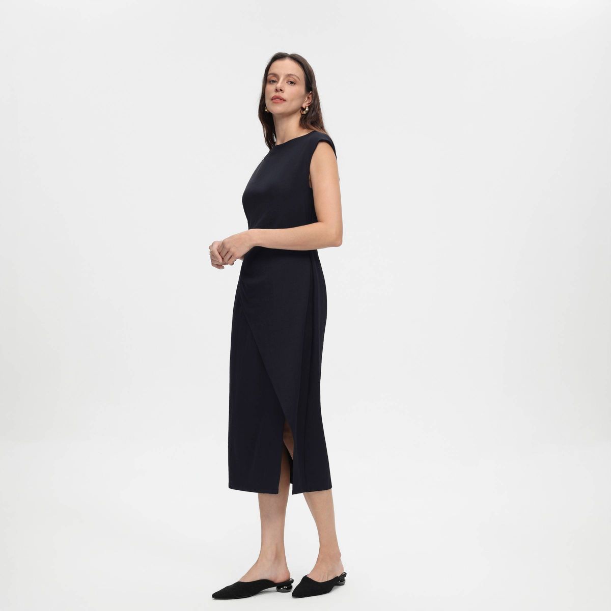 Women's Cap Sleeve Shirring Midi Wrap Dress - A New Day™ - thumbnail 4