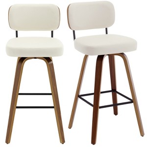 Bekrvio Swivel Counter Height Bar Stools, 29" Faux Leather Upholstered with Back & Bent Wood Legs, for Kitchen Counter - 1 of 4