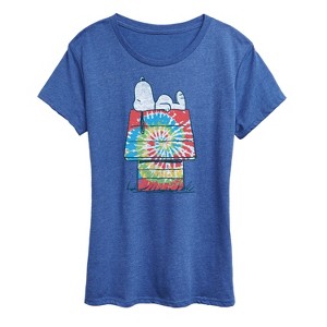 Women's - Peanuts - Snoopy Tie Dye House Short Sleeve Graphic T-Shirt - 1 of 4